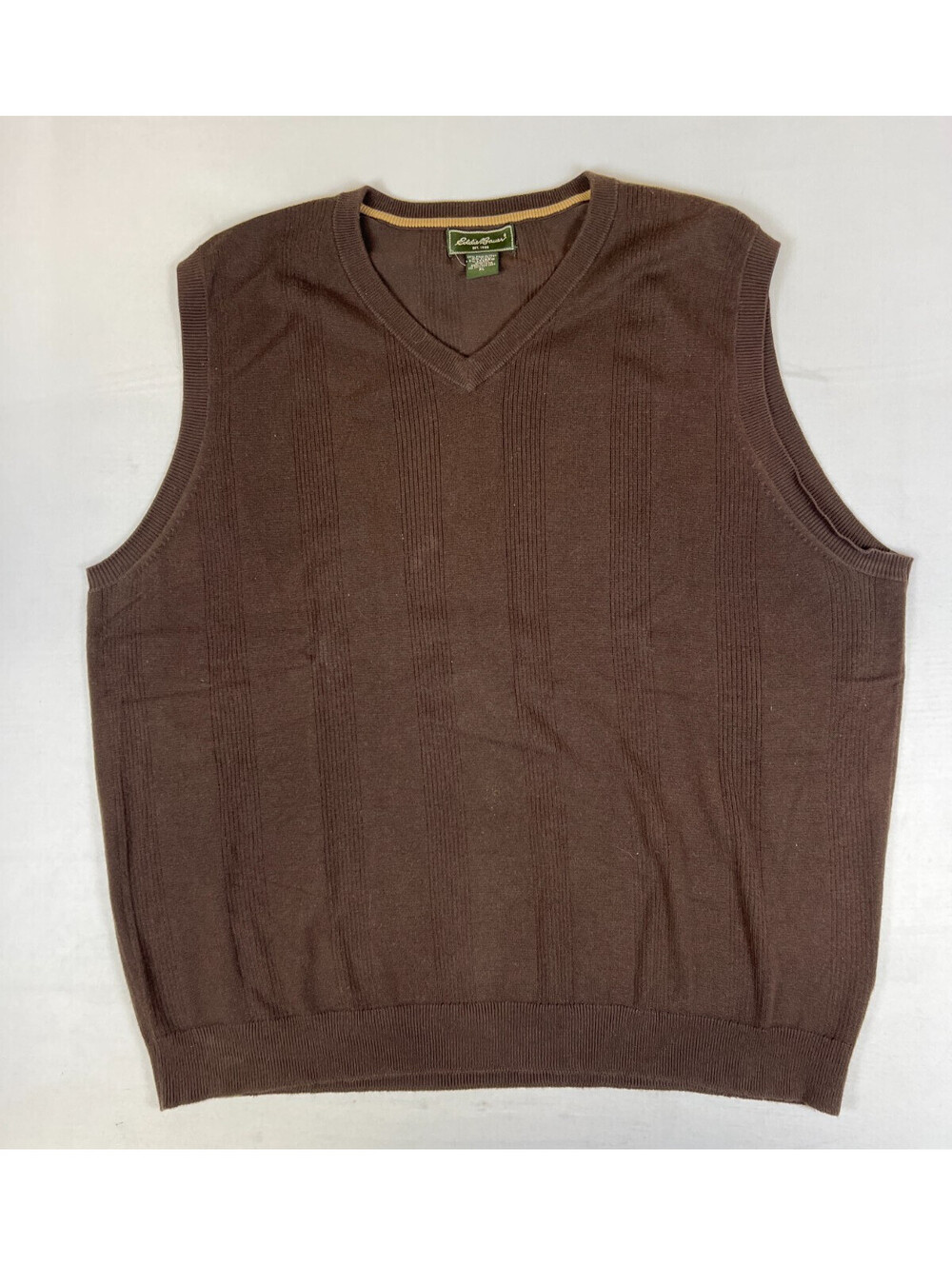 Eddie Bauer Men XL Brown Pima Cotton Blend V Neck Pullover Sweater Vest Tank